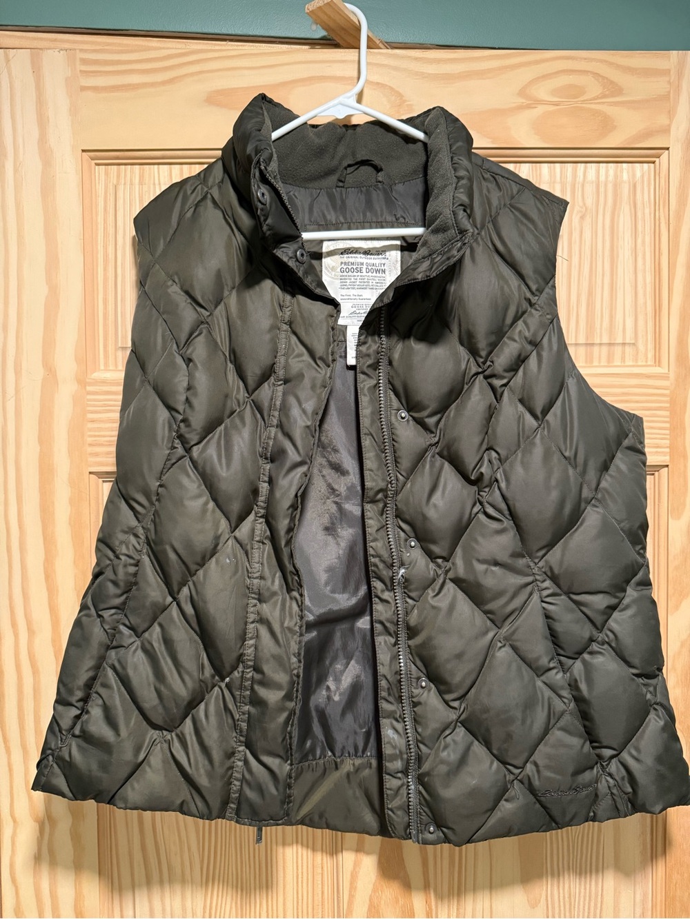 Eddie Bauer Quilted Goose Down Vest in Olive Green